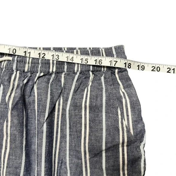 BeachLunchLounge Womens XL Stripe Linen Cotton Cropped Wide Leg Pants Drawstring - Picture 5 of 8